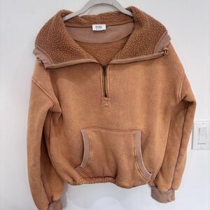 Bluivy Mineral Wash Half Zip Sweatshirt Sherpa Collar Small